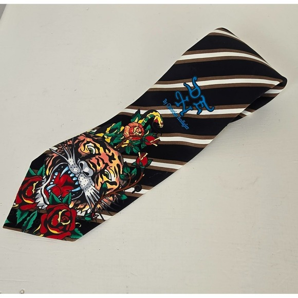 Ed Hardy by Christian Audigier Men Tiger Silk Tie Retro Bold Statement Piece - Picture 2 of 8